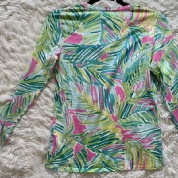 Lilly Pulitzer Tropical Leaves Top Long Sleeve V Neck Beach Preppy Resort Small - Picture 8 of 13